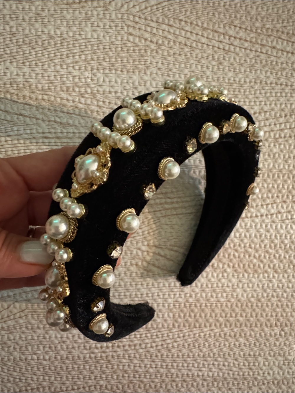 Embellished Black Pearl Headband - Designer Style